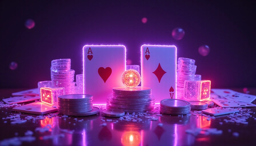 Stylized depiction of various casino game elements like cards, chips, and dice, glowing and interconnected, without text.