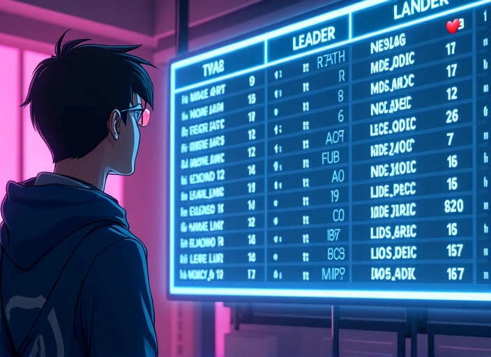 A player looking at a dynamic leaderboard with glowing elements