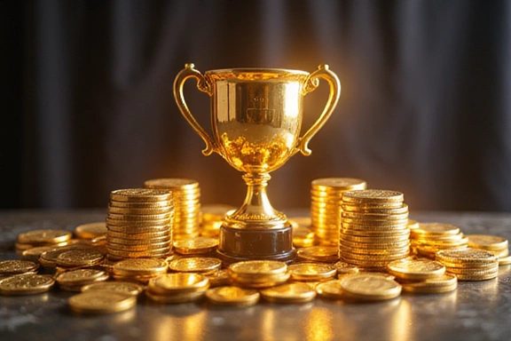 A trophy and coins, symbolizing rewards for top players
