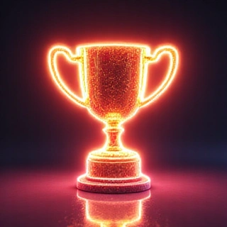 Stylized trophy icon with glowing effects, representing achievements and rewards